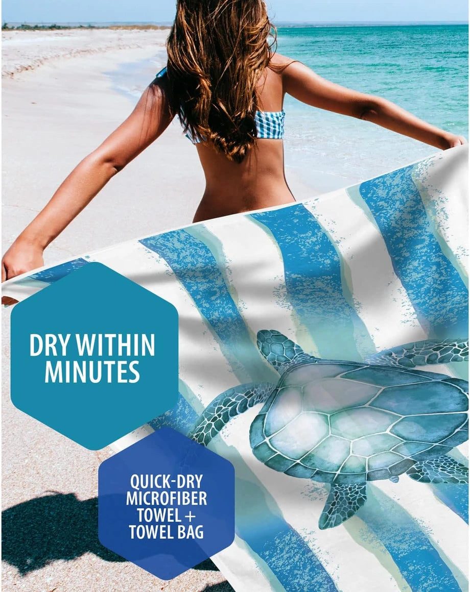 Dry within minutes — quick-dry microfiber towel and towel bag