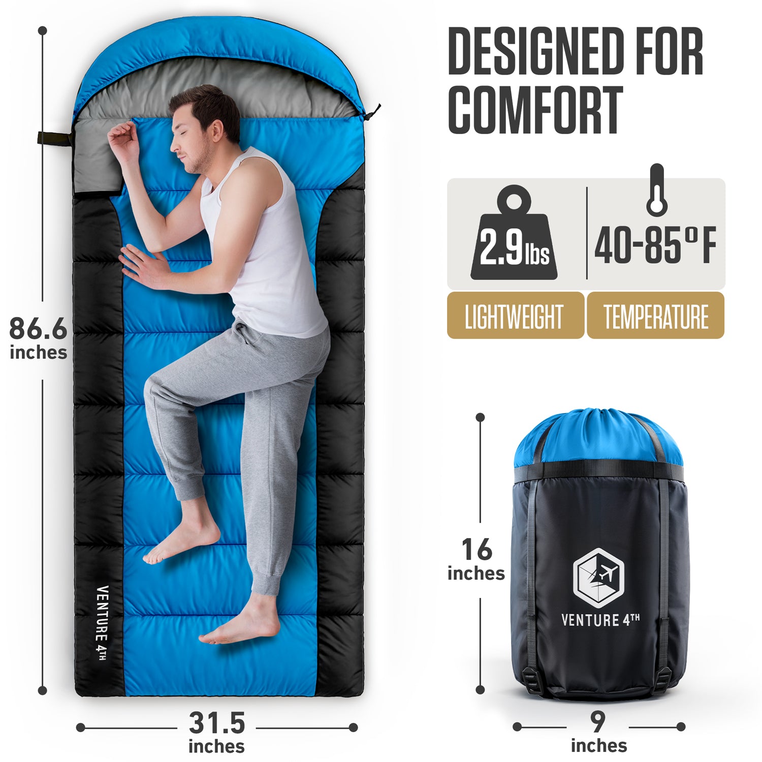 Rated 40 to 70 degrees for summer camping