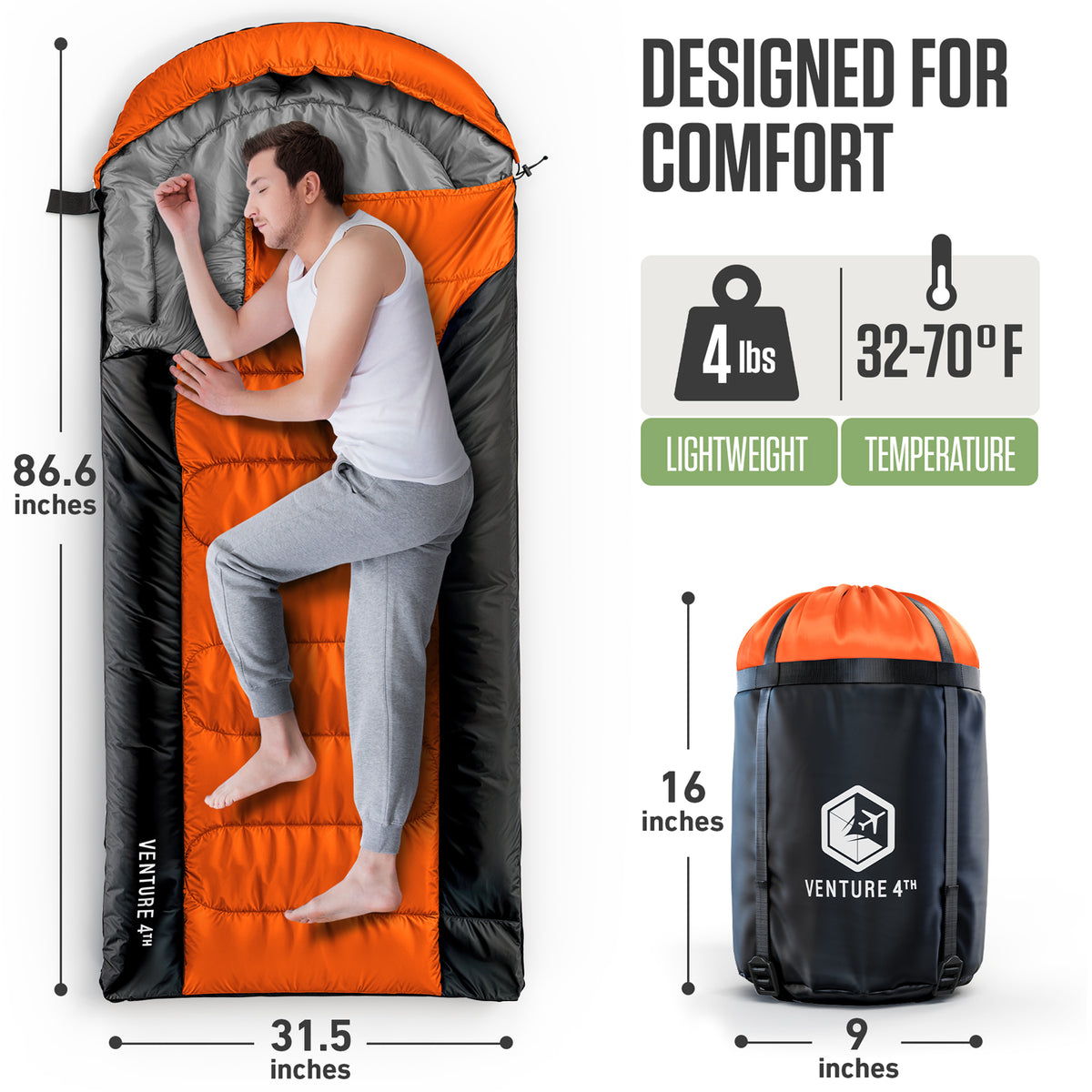 XXL Sleeping Bag for Big and Tall Campers – VENTURE 4TH