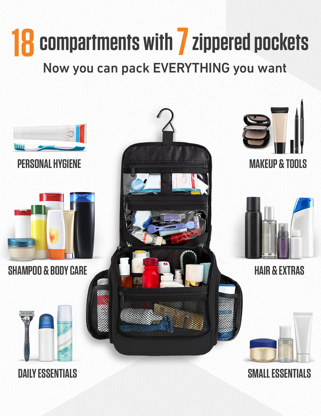 VENTURE 4TH Premium Hanging Travel Toiletry Bag for Women and Men