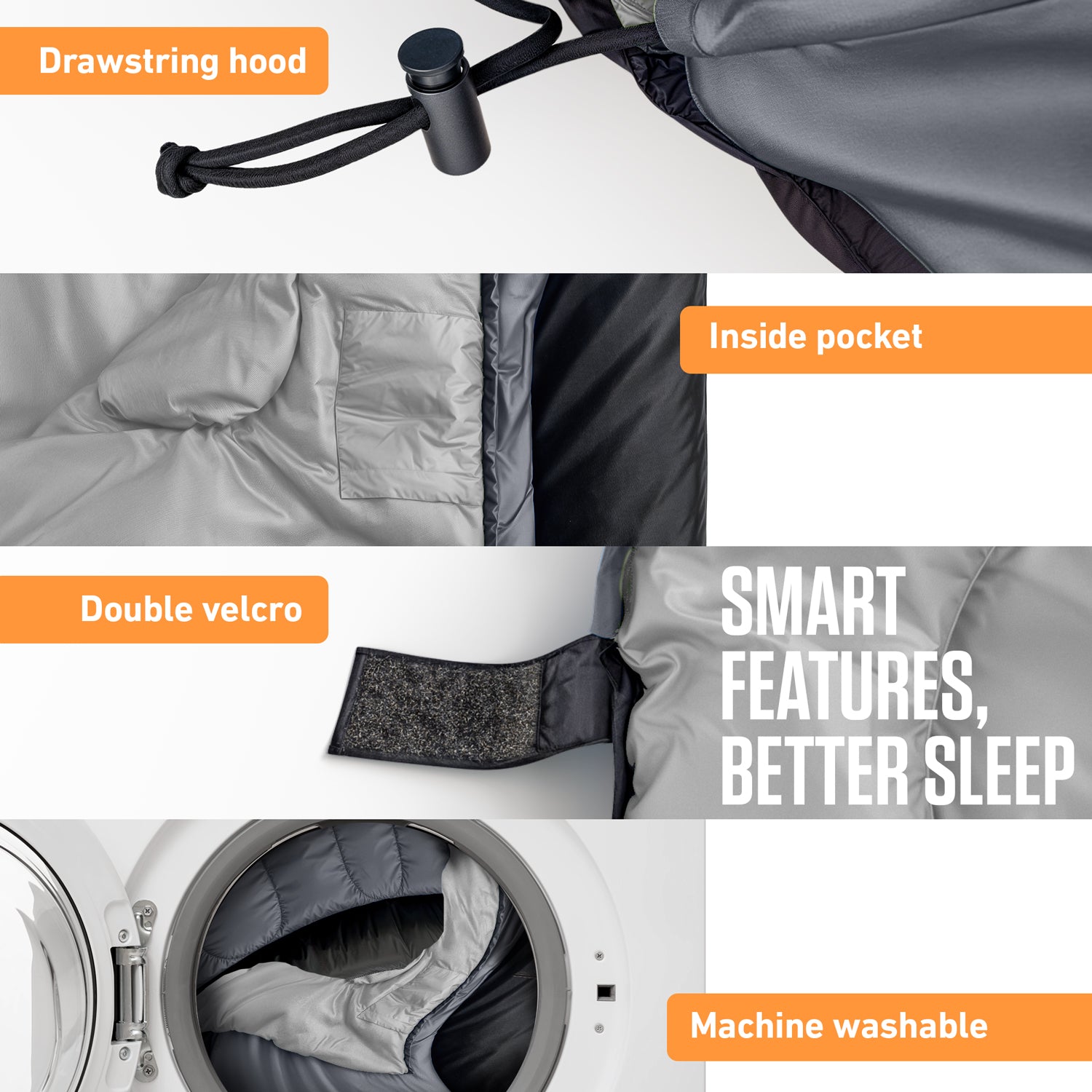 Drawstring hood, inside pocket, double velcro closure