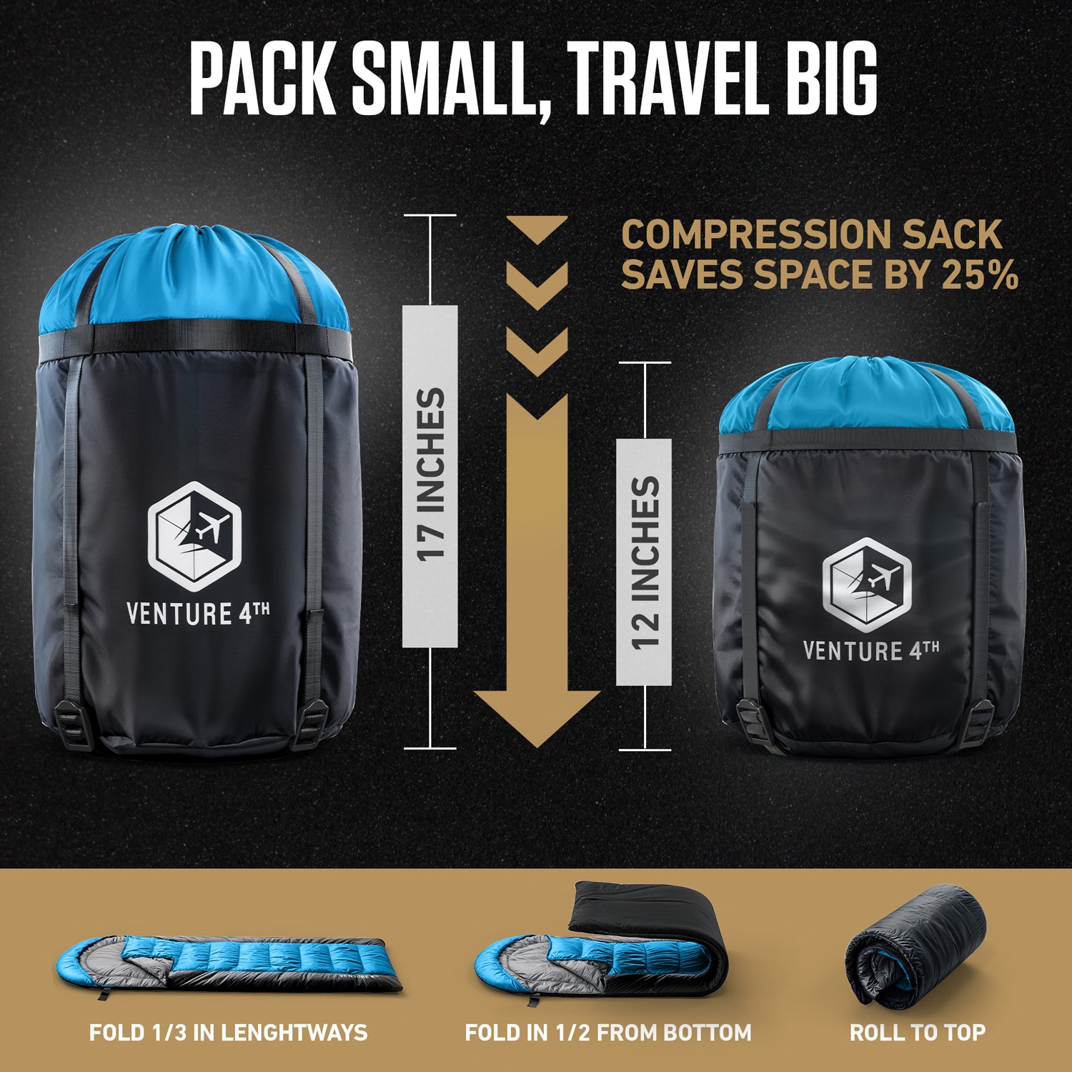 Packs down into the included compression sack