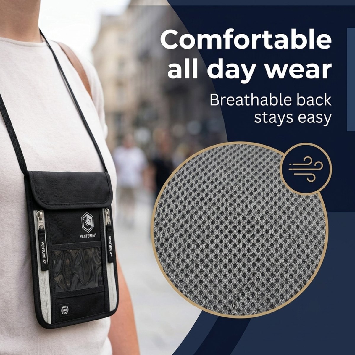 Breathable mesh back panel for comfortable all-day wear