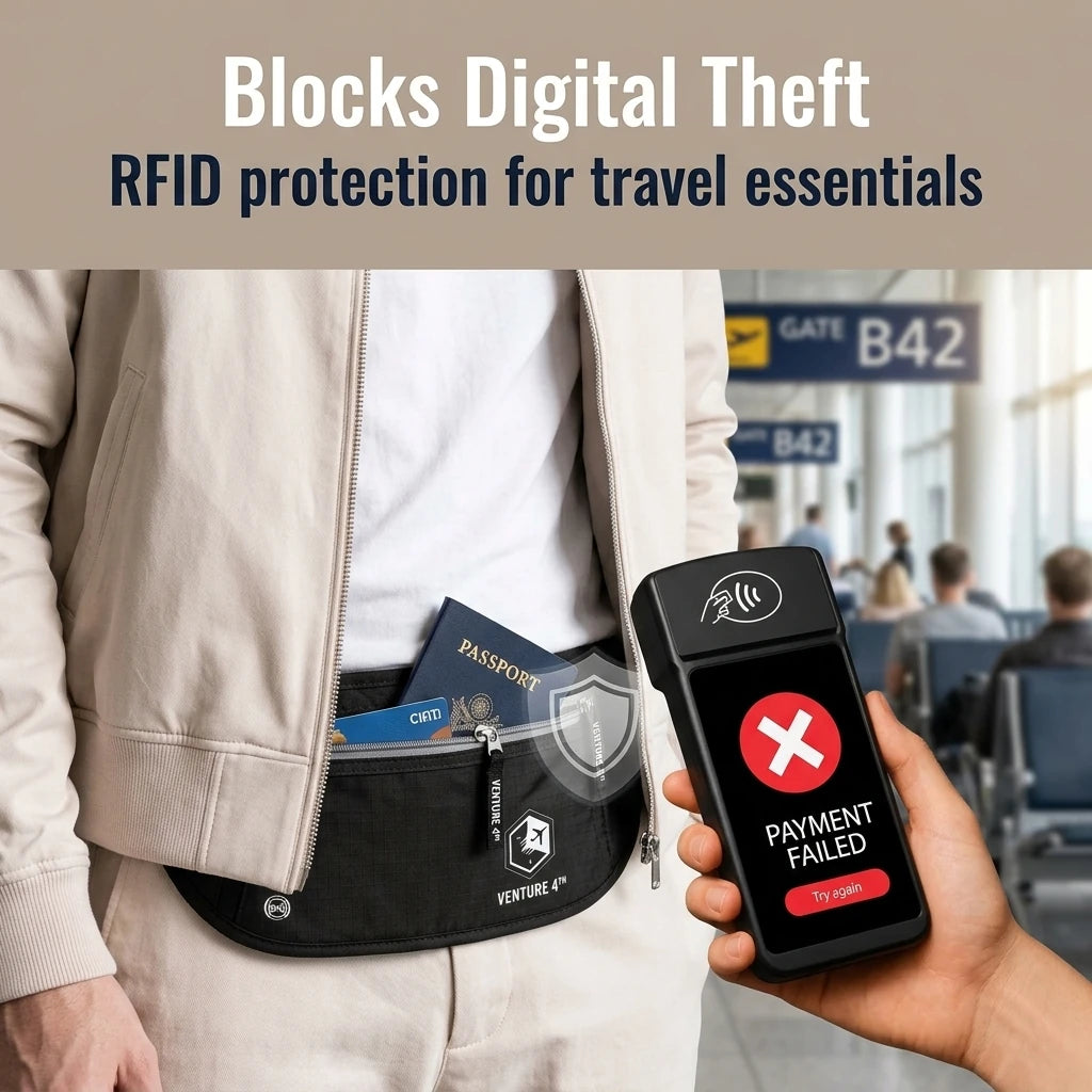 Blocks digital theft — RFID protection for travel essentials