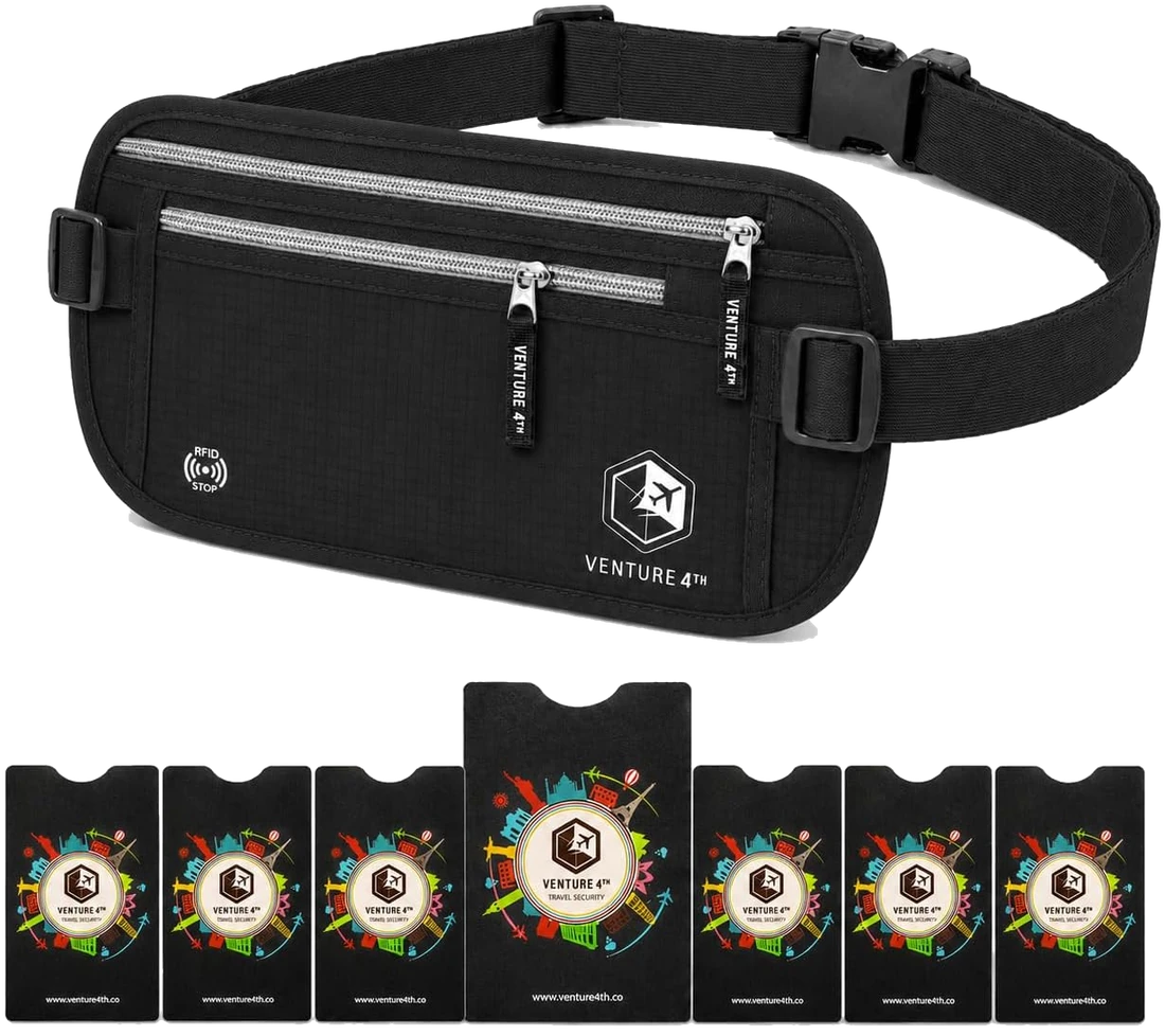 VENTURE 4TH travel money belt with seven RFID blocking sleeves