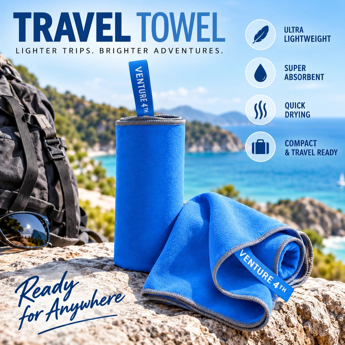 Ultra lightweight, super absorbent, quick drying, compact and travel ready