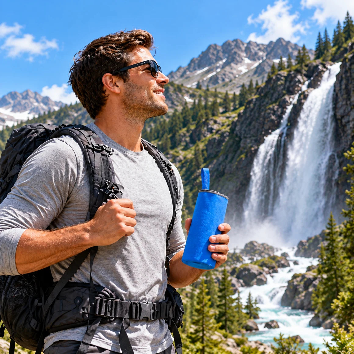 Carrying the towel on a mountain hike